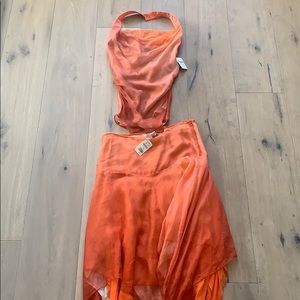NWT Two Piece Ombré Orange Silk Set